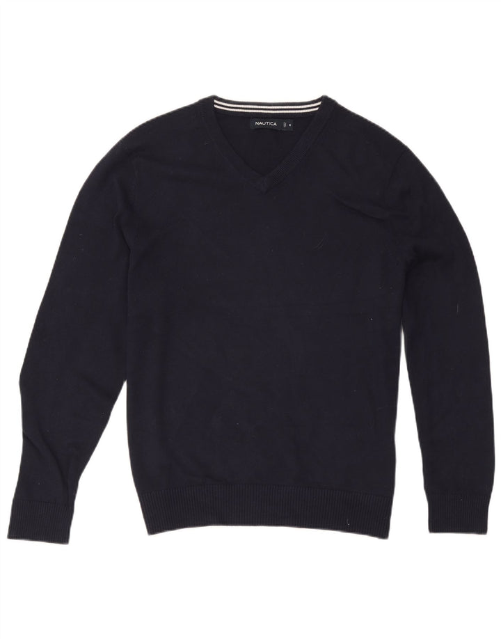 Maglione da uomo con scollo a V Nautica, cotone medio blu navy
