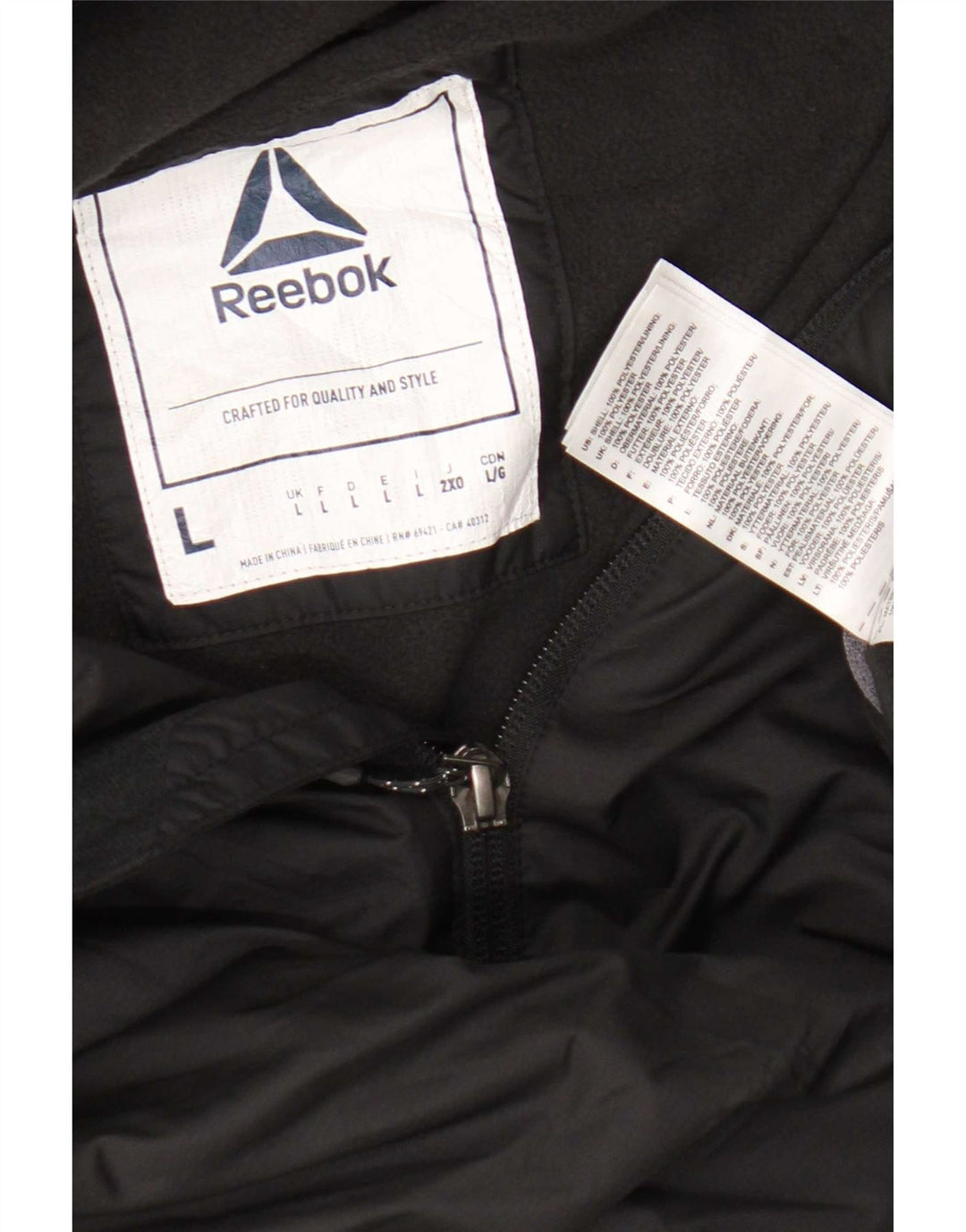Giacca sportiva da uomo con cappuccio Reebok grande nera in poliestere