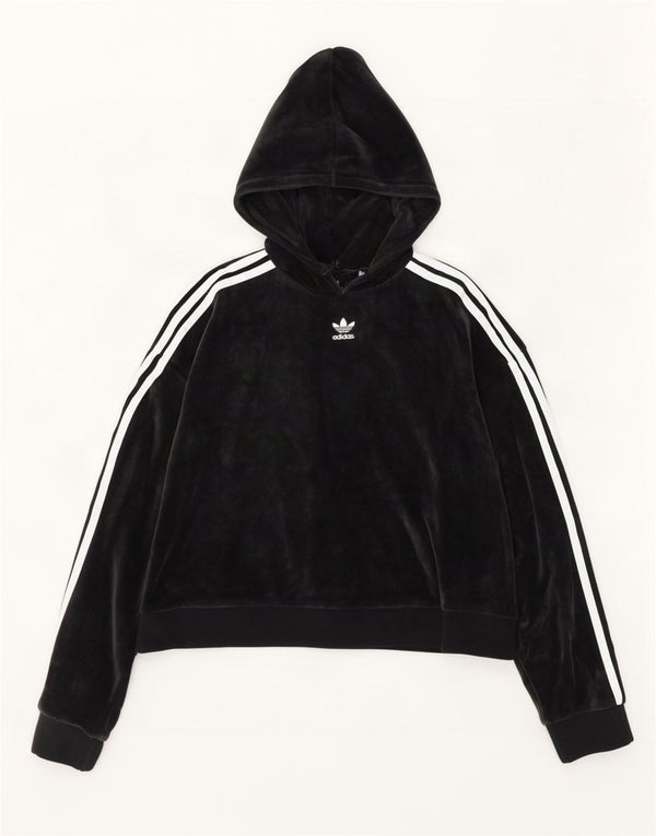Maglione con cappuccio oversize in velluto corto da donna Adidas UK 10 piccolo cotone nero