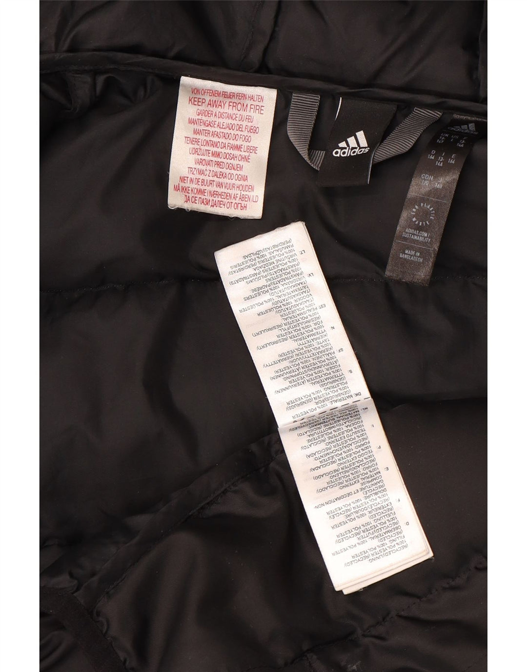 Giacca imbottita con cappuccio Adidas da ragazzo 13-14 anni in poliestere color block nero