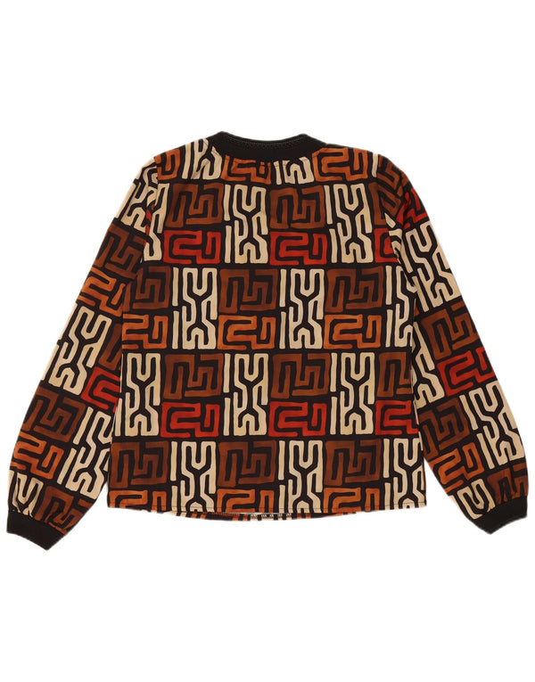 Top da donna VINTAGE a maniche lunghe UK 12 Marrone medio geometrico