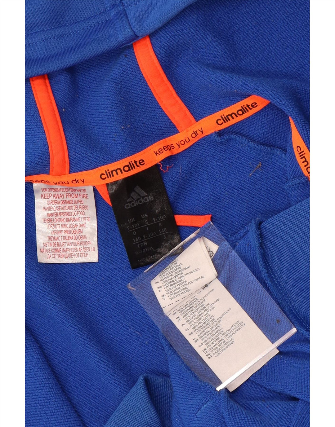 Maglione con cappuccio e zip ADIDAS da bambino Climalite 9-10 anni Blu Colourblock