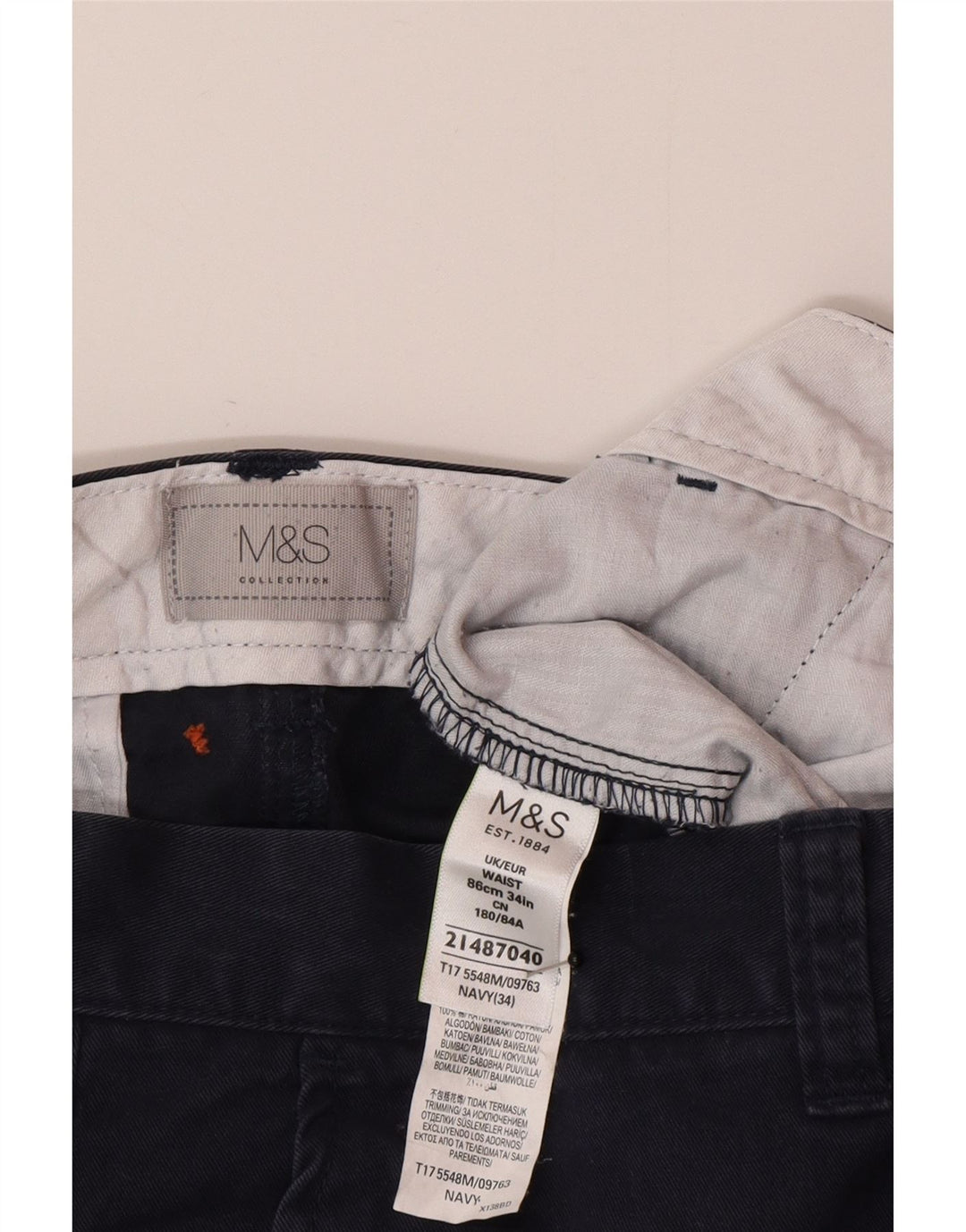 Pantaloncini chino da uomo Marks & Spencer W34 grandi in cotone blu navy