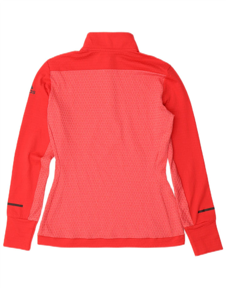 Top della tuta da ginnastica Adidas da donna con collo e zip UK 12 Medium Red Colourblock