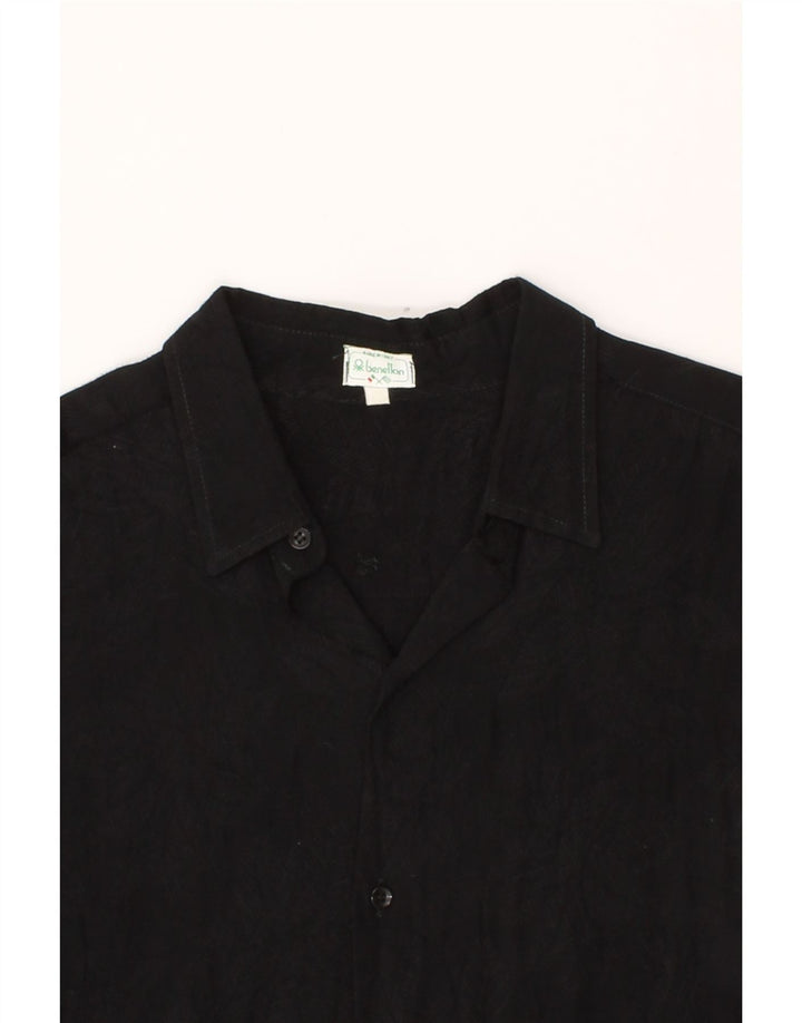 BENETTON Womens Abstract Pattern Shirt UK 14 Medium Black Viscose Vintage Benetton and Second-Hand Benetton from Messina Hembry 