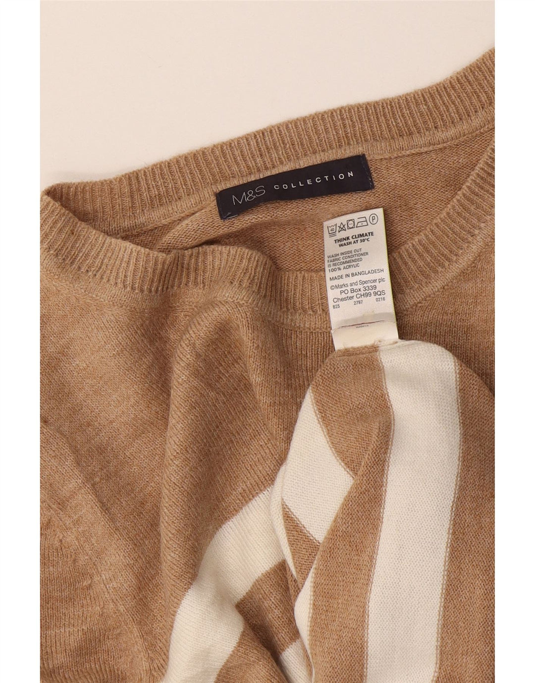 Maglione maglione con scollo a barca da donna Marks & Spencer UK 12 a righe beige medio