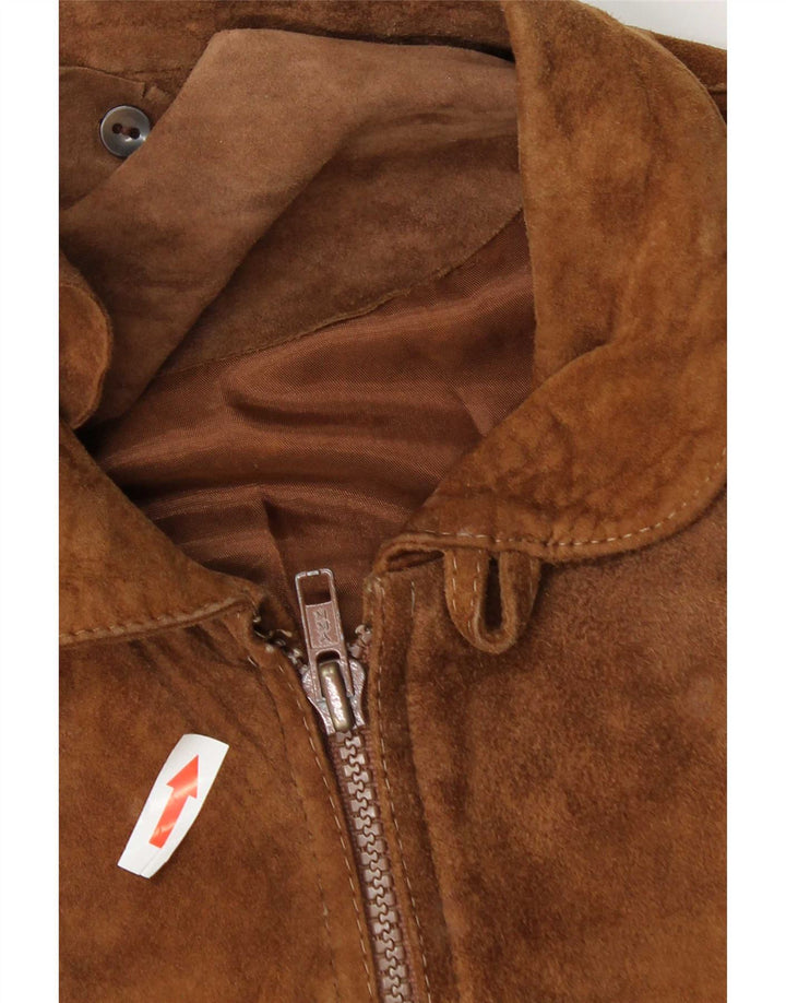 Giubbotto bomber vintage in pelle scamosciata da uomo IT 50 grande marrone