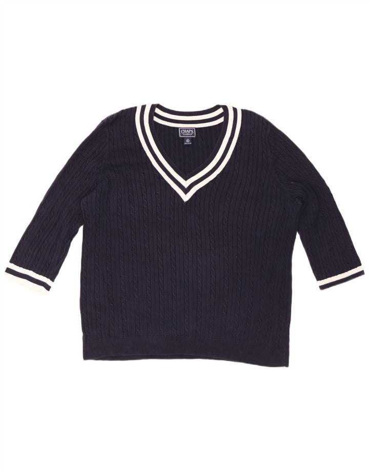 CHAPS Maglione da donna con scollo a V e maniche a 3/4 UK 20 2XL Cotone blu navy