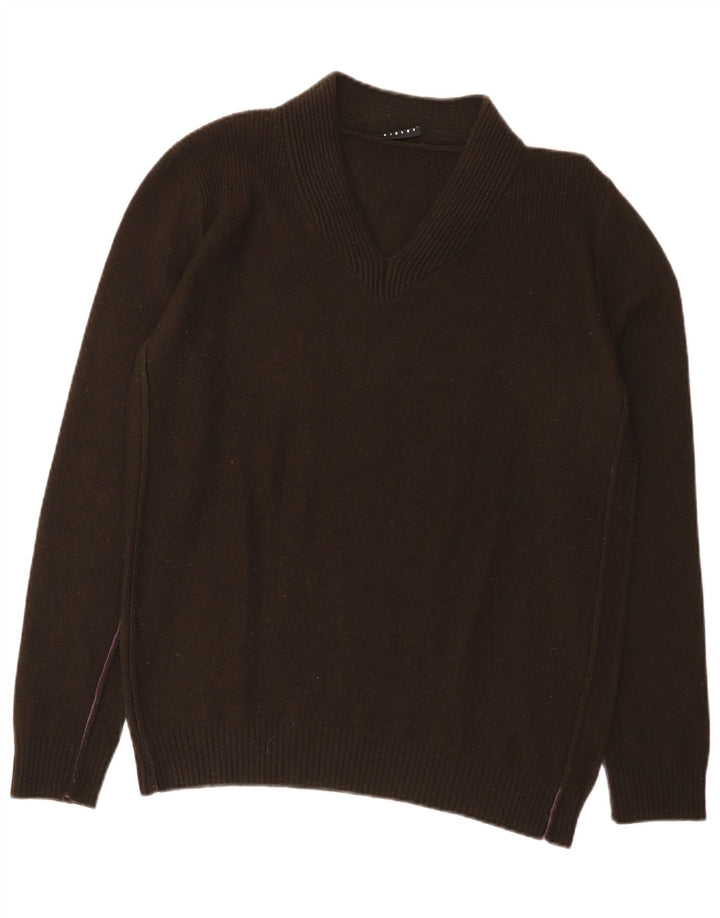 Maglione maglione con scollo a V da donna Sisley UK 14 grande marrone