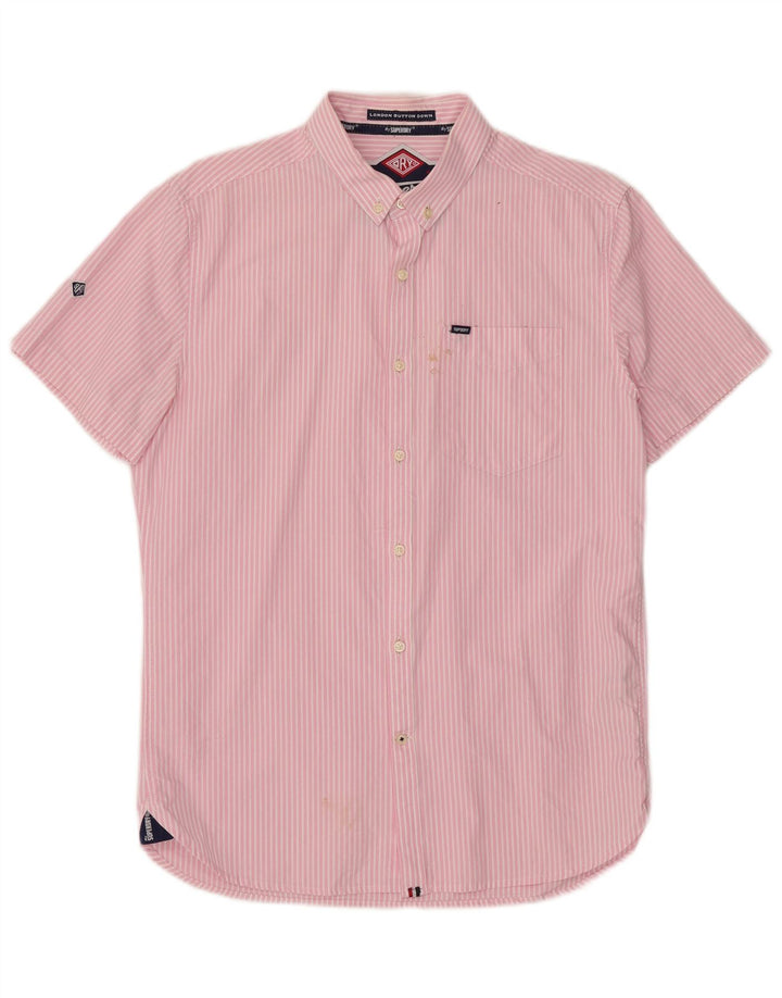 Camicia a maniche corte da uomo Superdry in cotone a righe grandi rosa