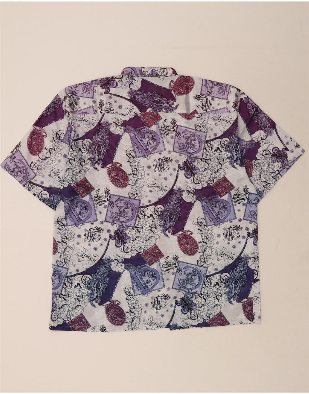 VINTAGE Mens Short Sleeve Shirt Large Purple Patchwork Vintage Vintage and Second-Hand Vintage from Messina Hembry 