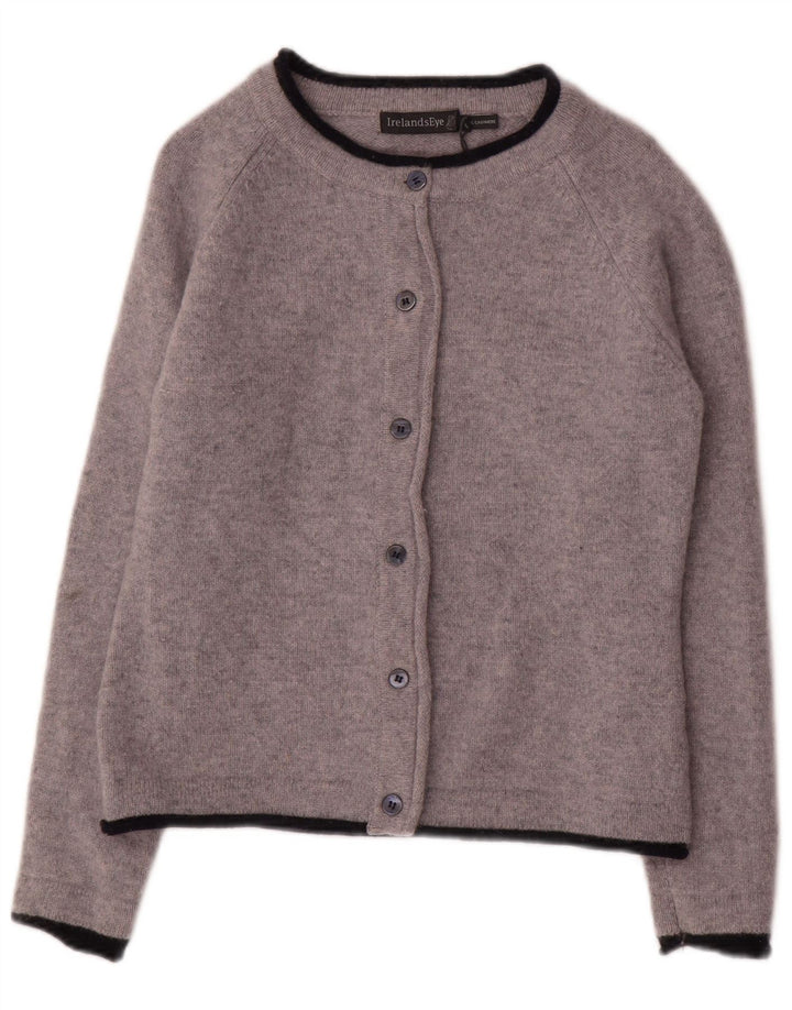 IRLANDS EYE Maglione cardigan corto da donna UK 18 XL Lana grigia