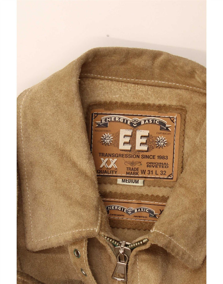 Giacca vintage in pelle scamosciata bomber da donna UK 14 in pelle beige media