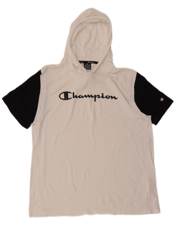 T-shirt grafica con cappuccio da uomo Champion Top 2XL cotone color block bianco