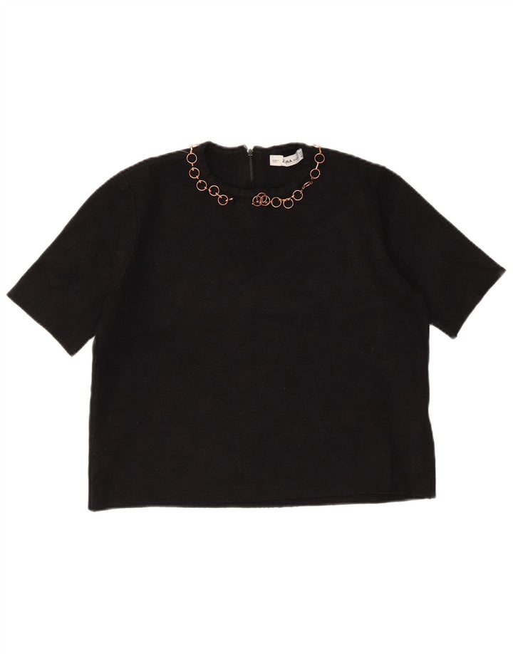 Top corto da donna Zara in camicetta UK 12 viscosa nera media