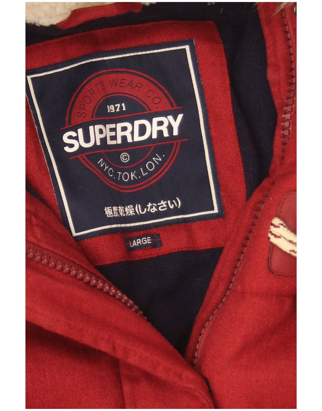 Cappotto imbottito con cappuccio da donna Superdry UK 16 Large Rosso Poliestere