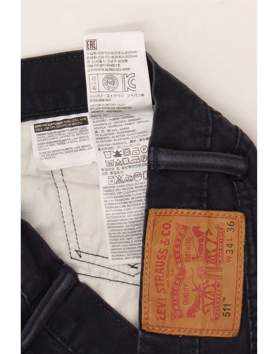 Jeans Levi's Uomo 511 Slim W34 L33 Cotone Blu Navy