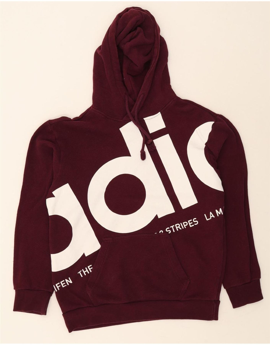 ADIDAS Mens Graphic Hoodie Jumper XS Maroon Vintage Adidas and Second-Hand Adidas from Messina Hembry 