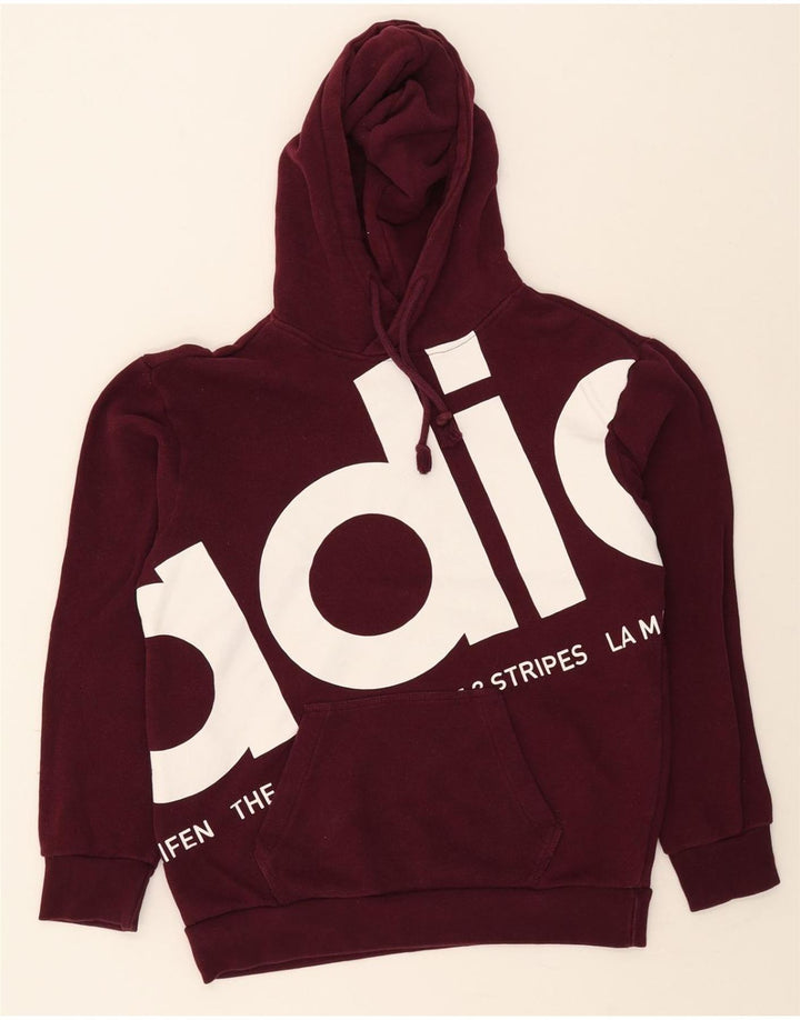 ADIDAS Mens Graphic Hoodie Jumper XS Maroon Vintage Adidas and Second-Hand Adidas from Messina Hembry 