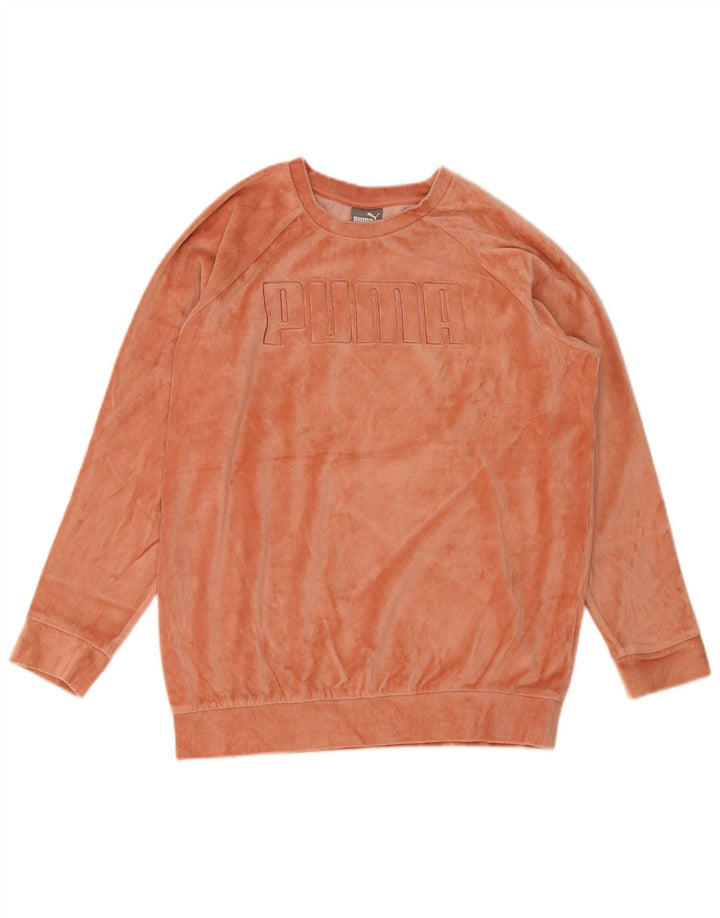 Felpa da donna in velluto con grafica Puma, maglione UK 12, arancione medio