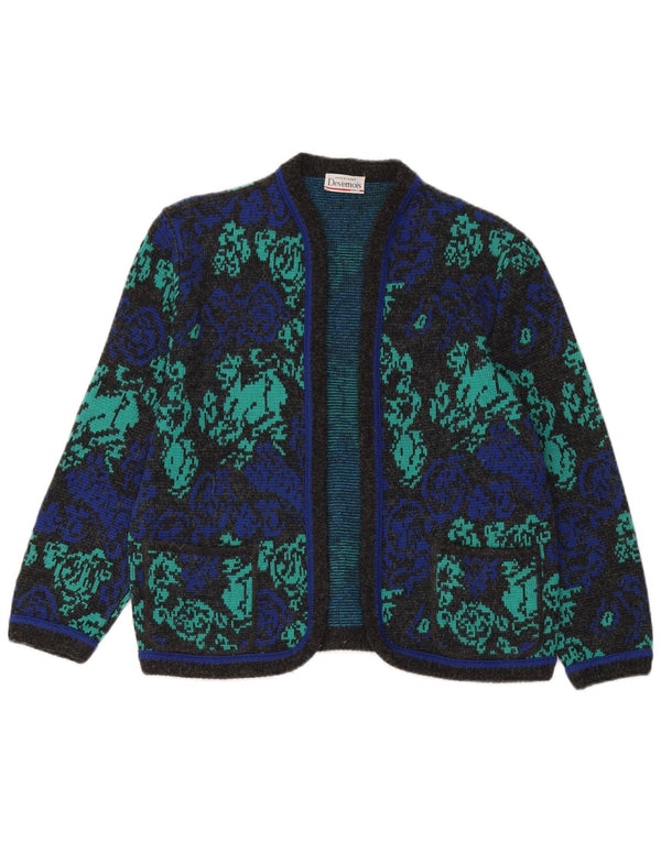 Maglione cardigan con maniche a 3/4 da donna Devernois Paris UK 14 Blu medio floreale
