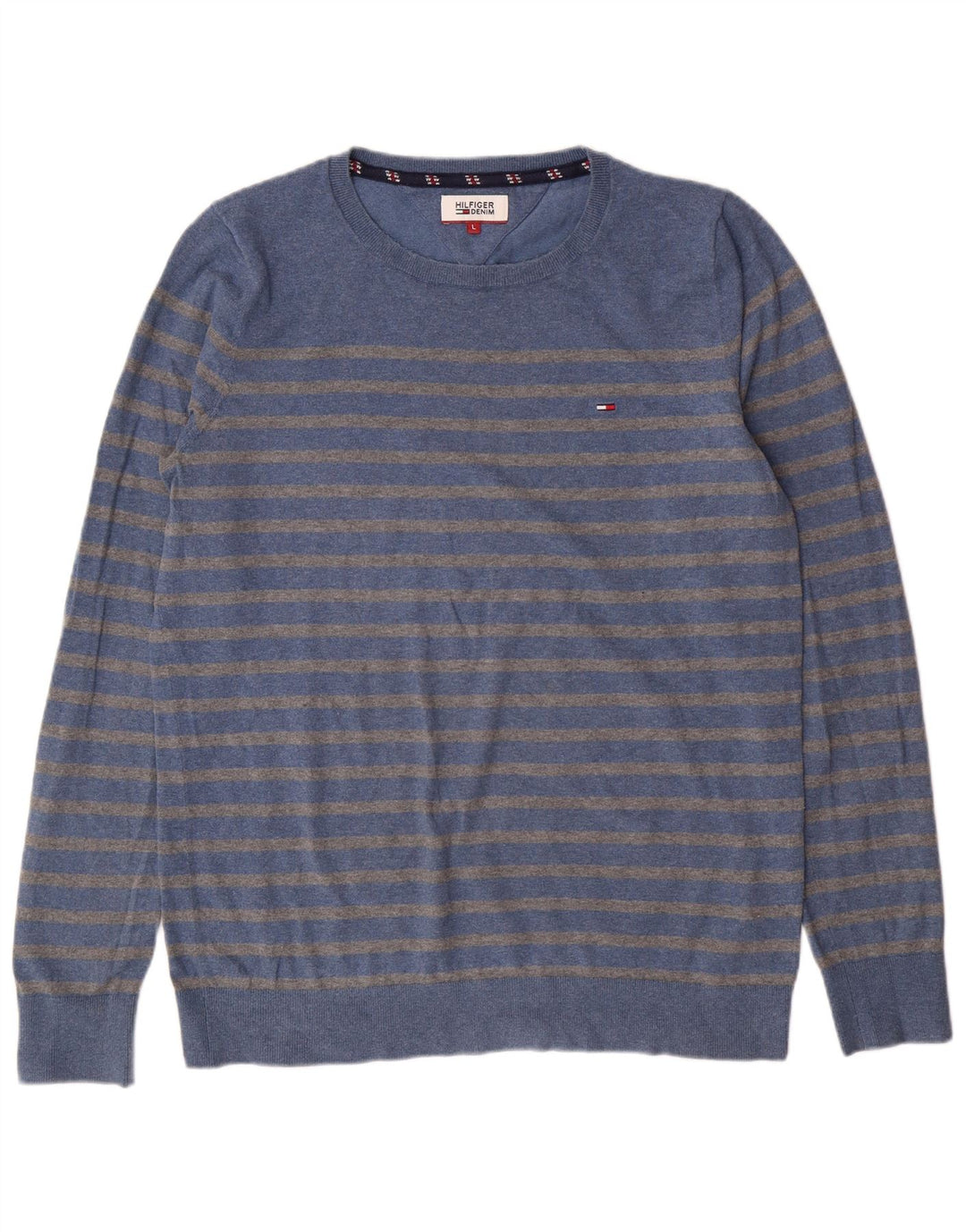 Maglione maglione girocollo da uomo Tommy Hilfiger grande cotone a righe blu