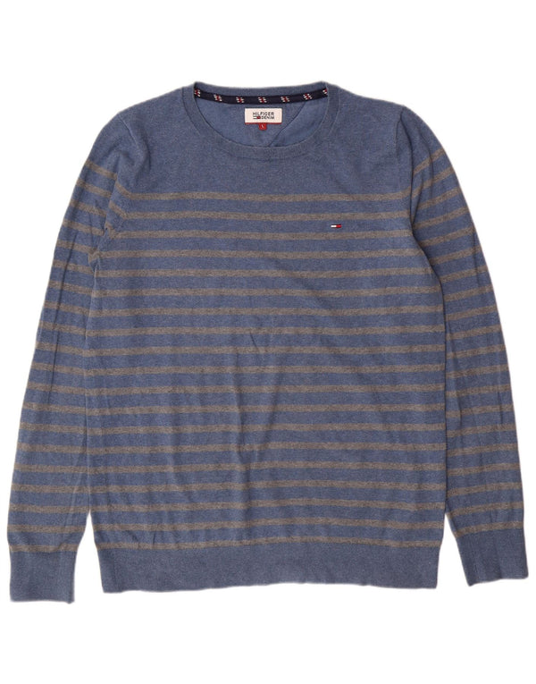 Maglione maglione girocollo da uomo Tommy Hilfiger grande cotone a righe blu