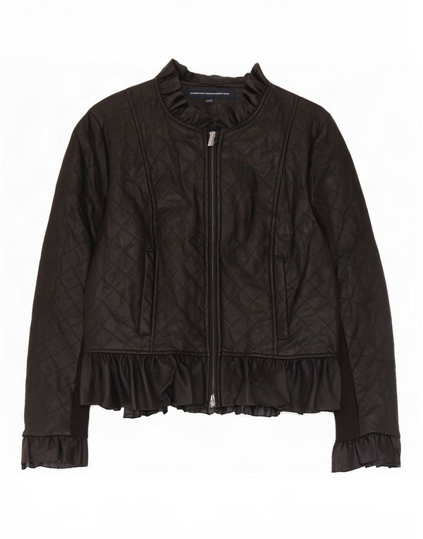 French Connection Womens Faux Leather Quilted Jacket UK 10 Small Black
