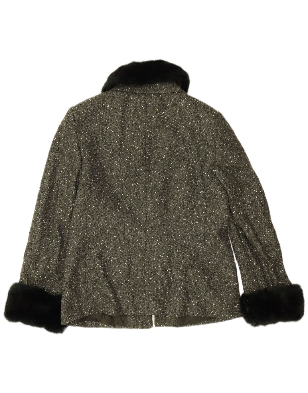 Giacca blazer da donna con zip intera Luisa Spagnoli UK 14 grande lana screziata kaki