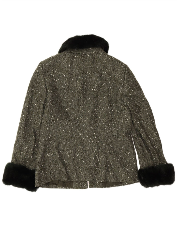 Giacca blazer da donna con zip intera Luisa Spagnoli UK 14 grande lana screziata kaki
