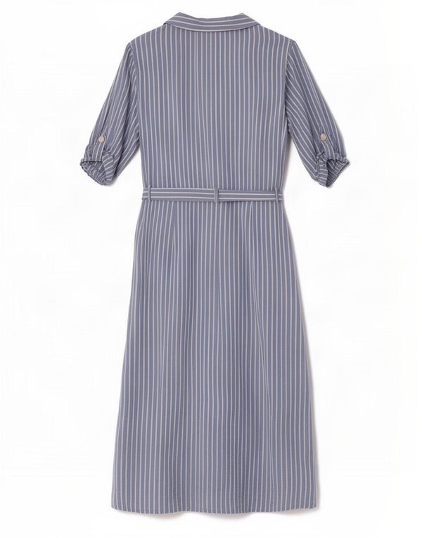 Abito chemisier a maniche corte da donna Zara UK 14 Viscosa gessata blu grande
