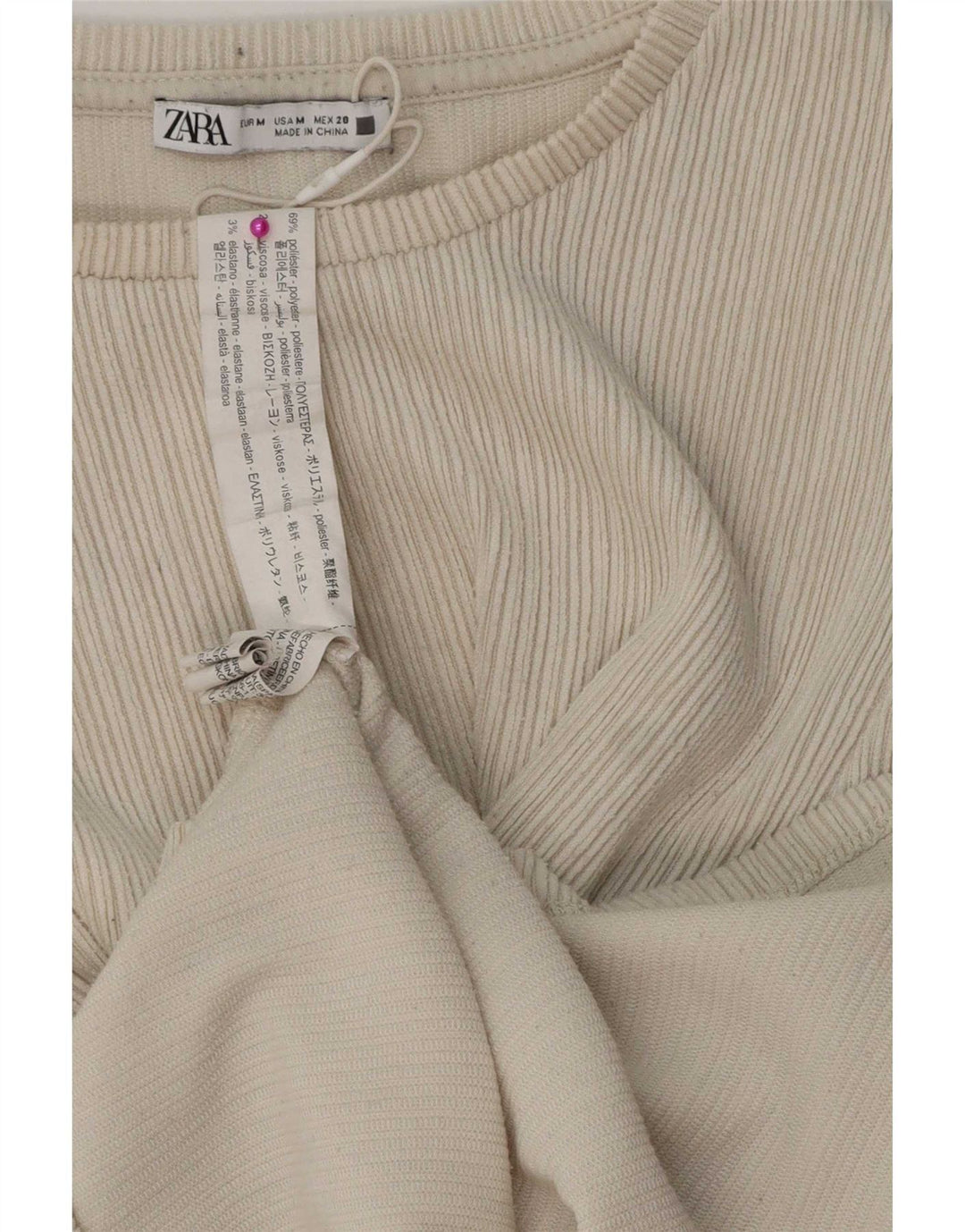 Top Zara da donna a maniche lunghe UK 12 Poliestere beige medio