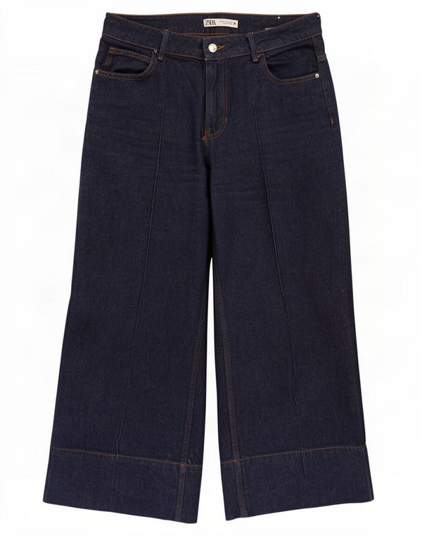 Jeans Zara da donna a vita alta a gamba larga, taglia EU 40 media W30 L25 blu navy