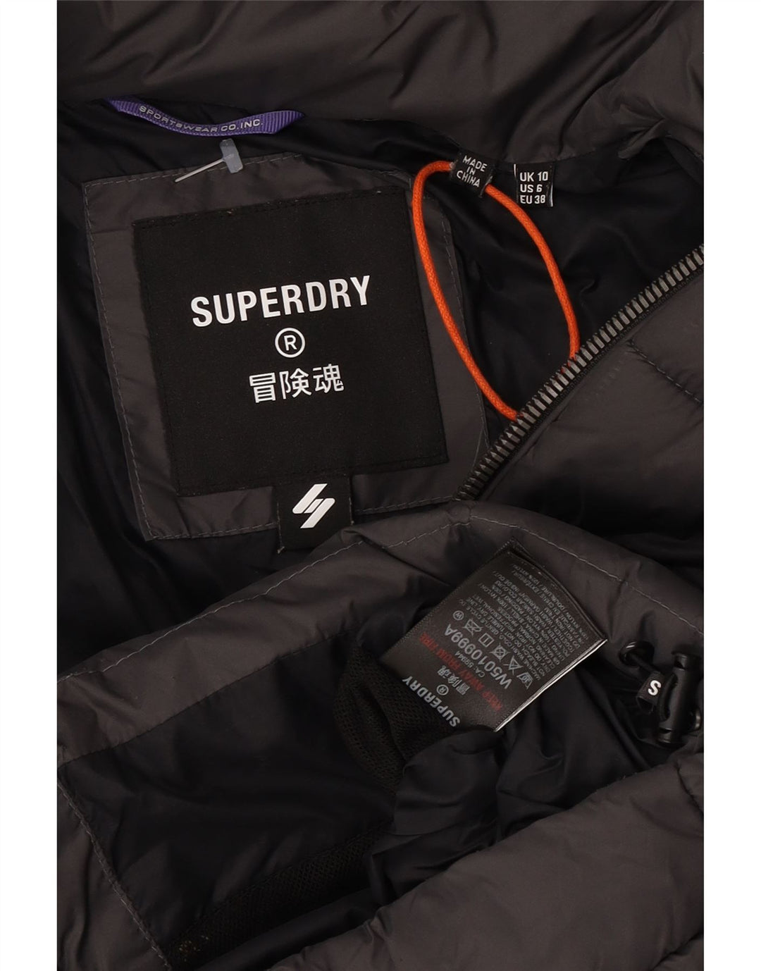 Giacca imbottita con cappuccio da donna Superdry UK 10 Small Nylon grigio