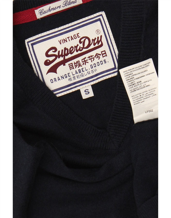 Maglione da uomo con scollo a V SUPERDRY piccolo in cotone blu navy