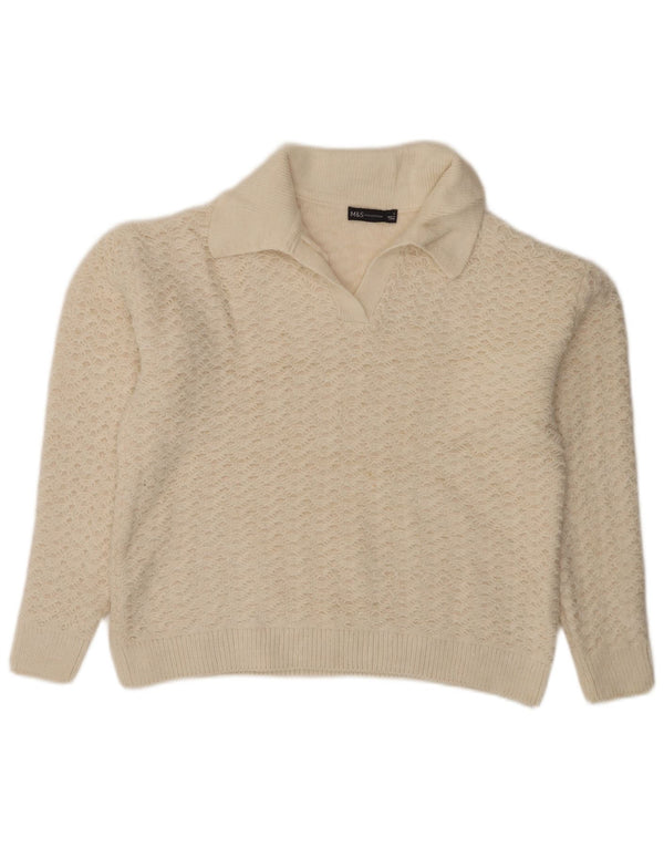 Maglione oversize con collo a polo oversize da donna Marks & Spencer UK 10 piccolo bianco