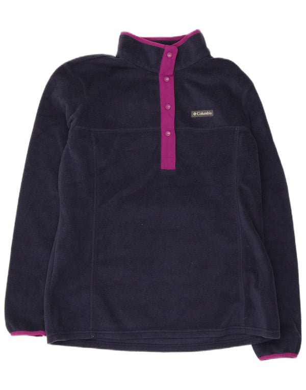 Maglione in pile da donna Columbia con collo a bottoni UK 16 grande poliestere blu navy