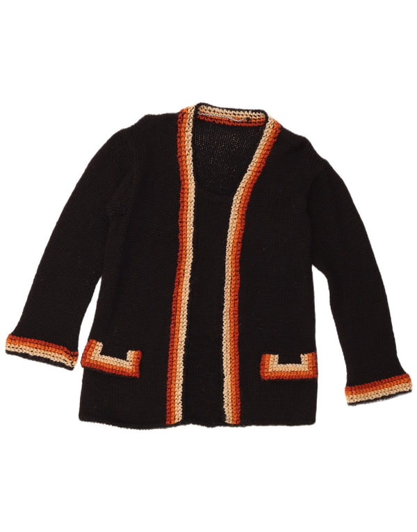 Maglione cardigan aperto da donna vintage UK 14 blocco colore nero medio