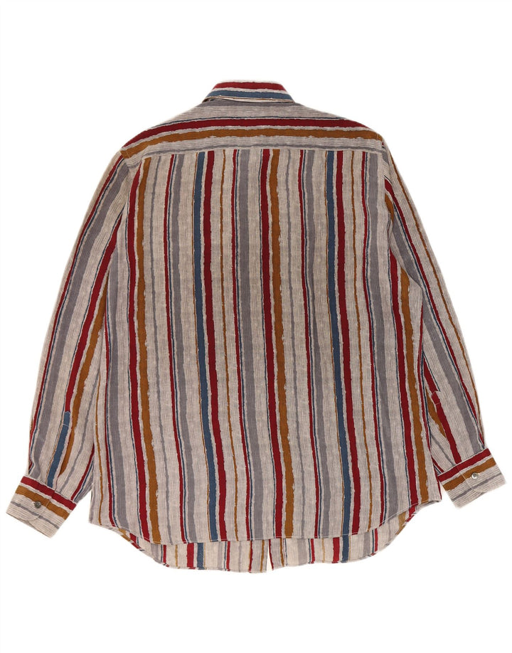 Camicia vintage da uomo taglia 42 grande seta a righe multicolori
