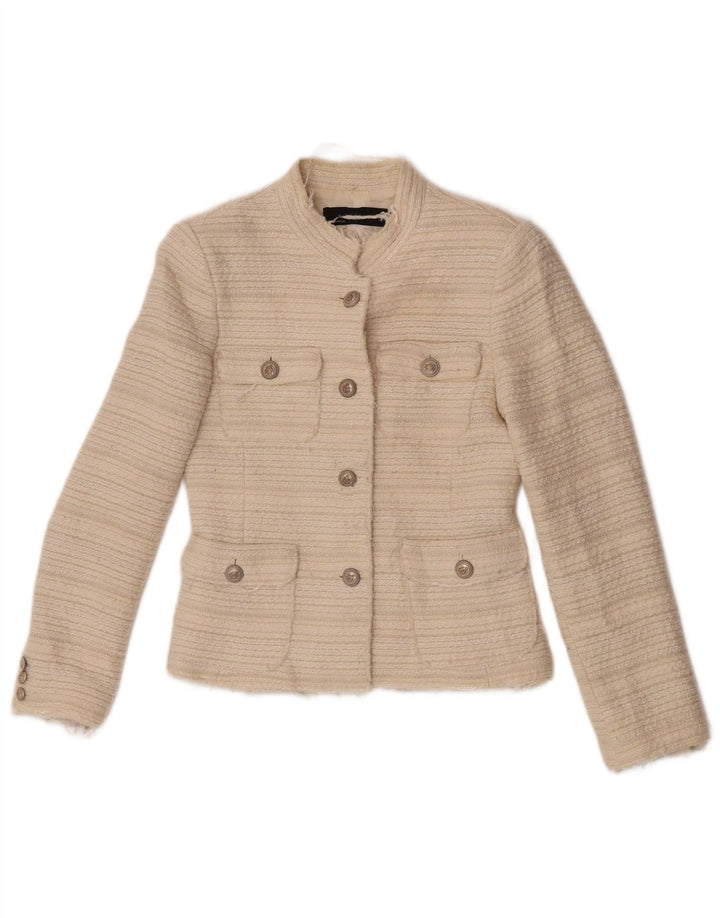 Giacca blazer a 4 bottoni da donna Zara UK 10 piccola bianco sporco