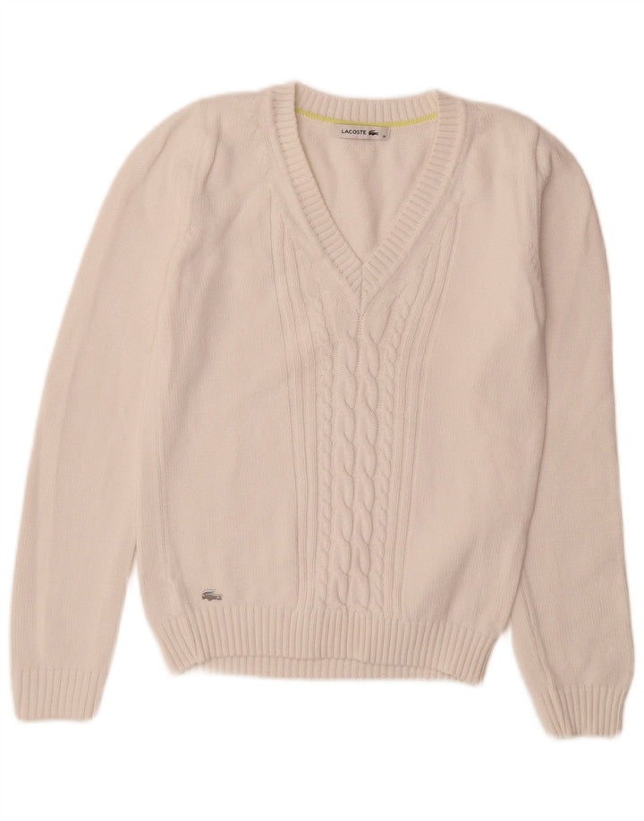 Maglione da donna con scollo a V Lacoste taglia 36 piccolo in cotone bianco