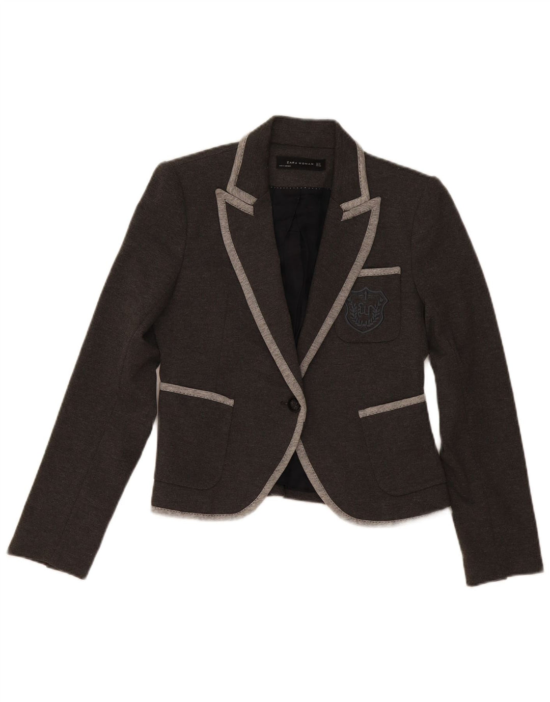 Giacca blazer corta a 1 bottone da donna Zara UK 10 piccola poliestere grigio
