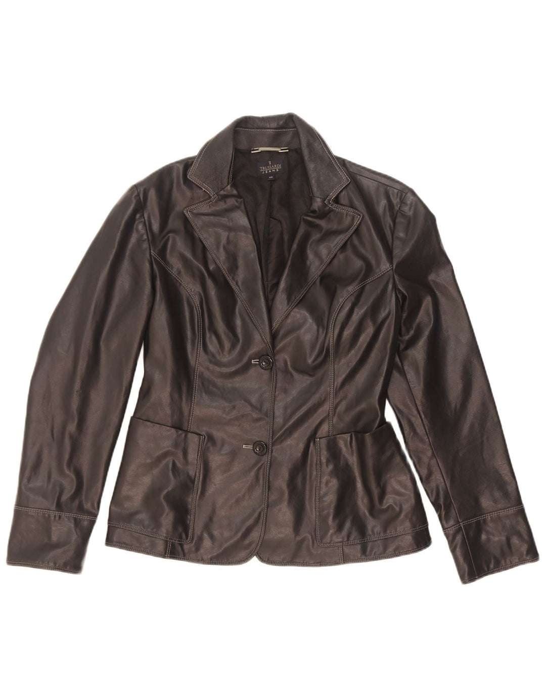 Giacca blazer in pelle da donna a 2 bottoni Trussardi Jeans UK 44 media nera