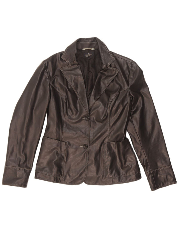 Giacca blazer in pelle da donna a 2 bottoni Trussardi Jeans UK 44 media nera