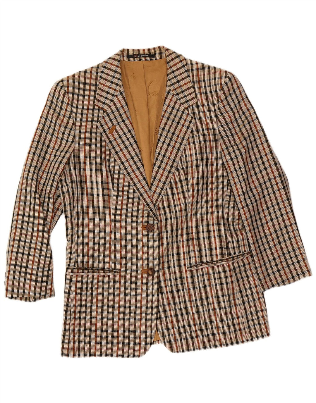 Giacca blazer a 2 bottoni da donna DAKS UK 14 beige medio a quadri