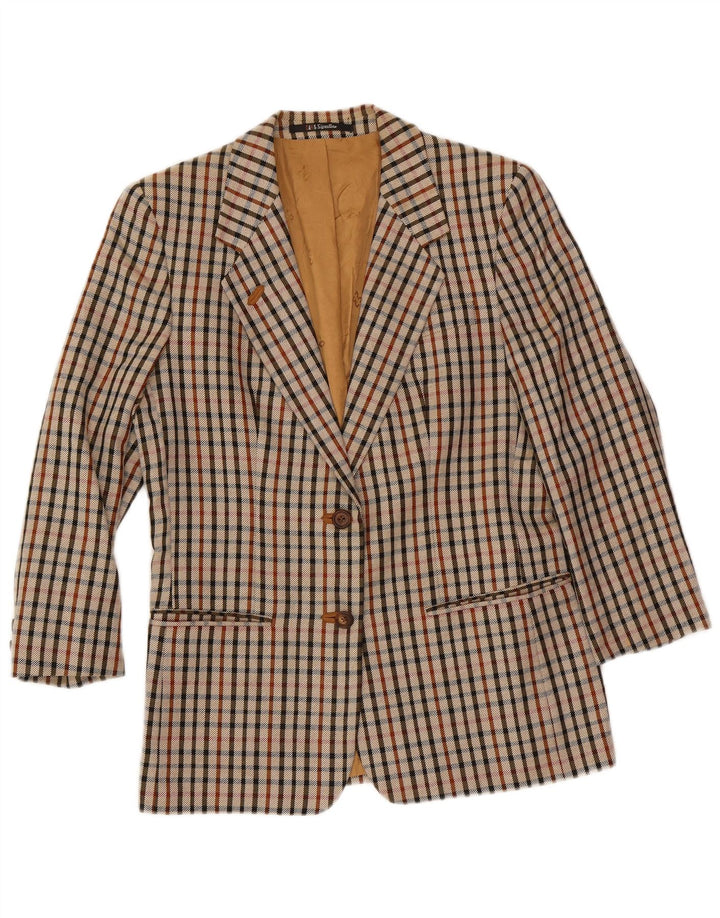 Giacca blazer a 2 bottoni da donna DAKS UK 14 beige medio a quadri