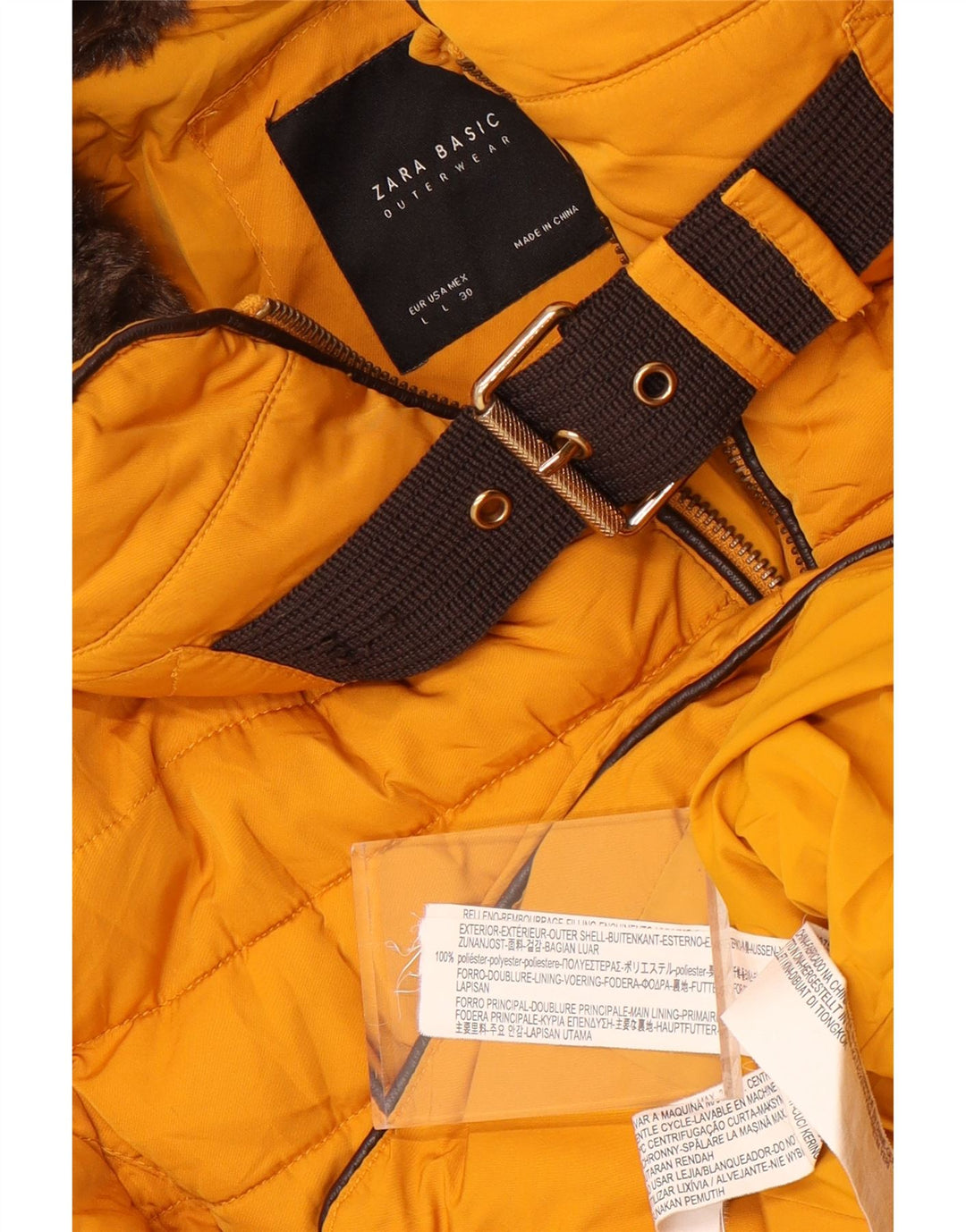 Giacca imbottita con cappuccio da donna Zara UK 16 grande poliestere giallo