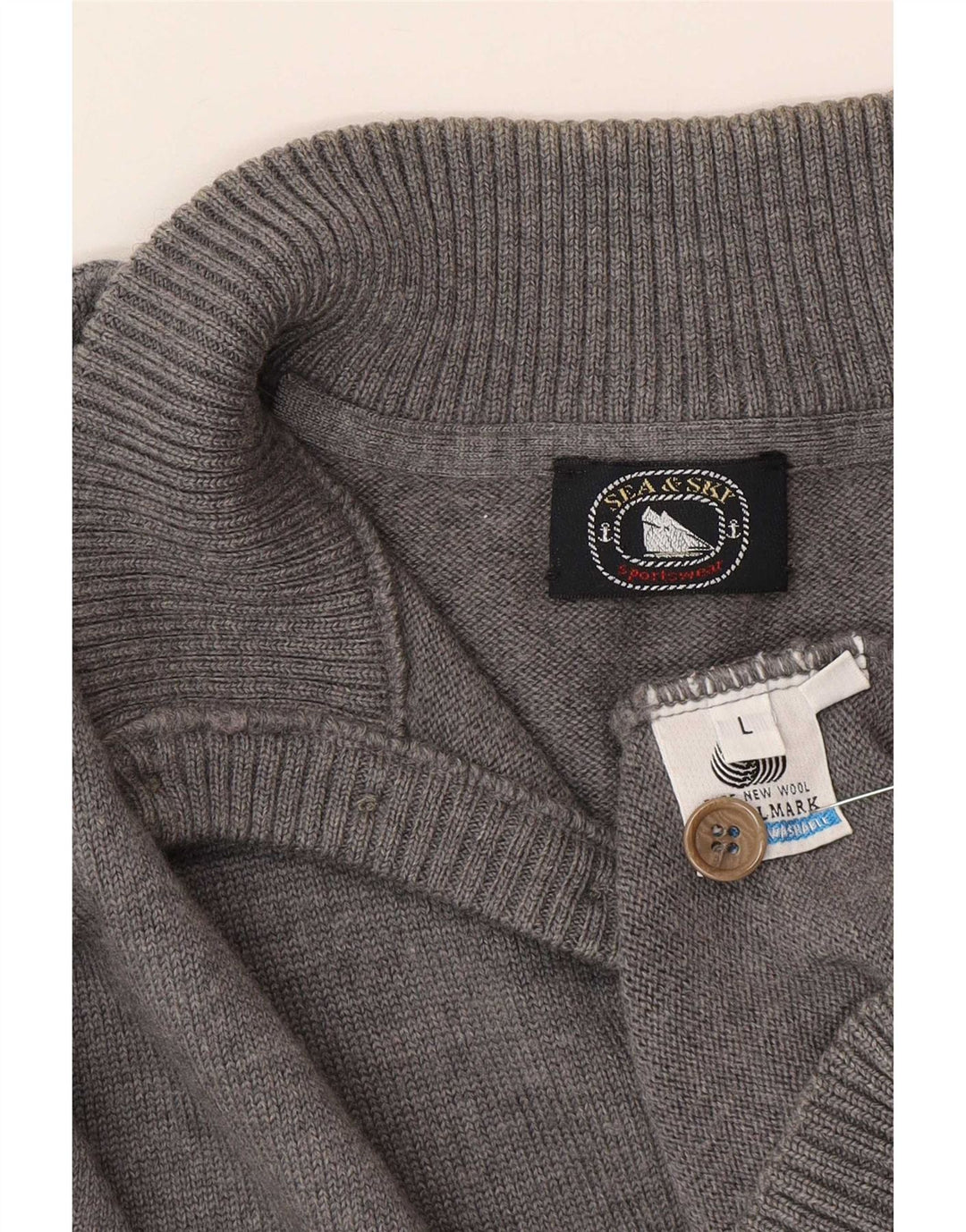 Maglione da uomo Sea & Sky con bottoni e collo grande in lana grigia