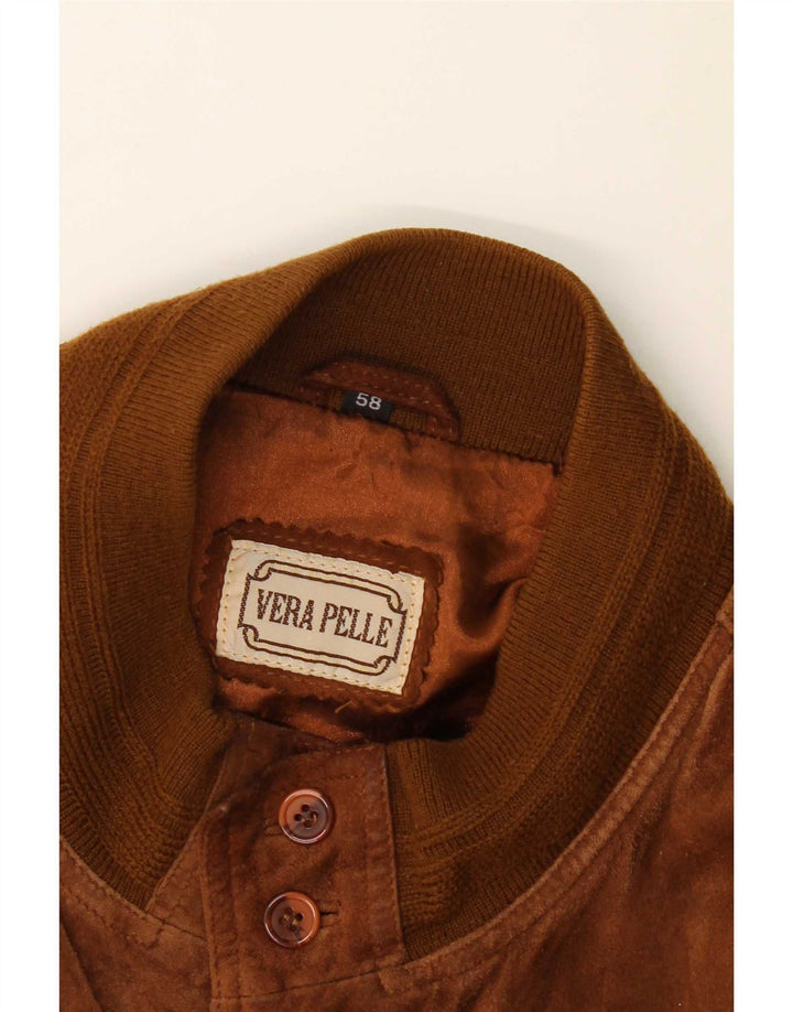 Giacca bomber scamosciata da uomo vintage IT 58 4XL in pelle marrone
