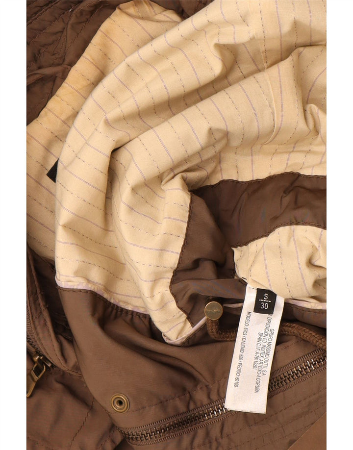 MASSIMO DUTTI Giacca utilitaria da donna con cappuccio UK 10 Small Marrone Poliestere